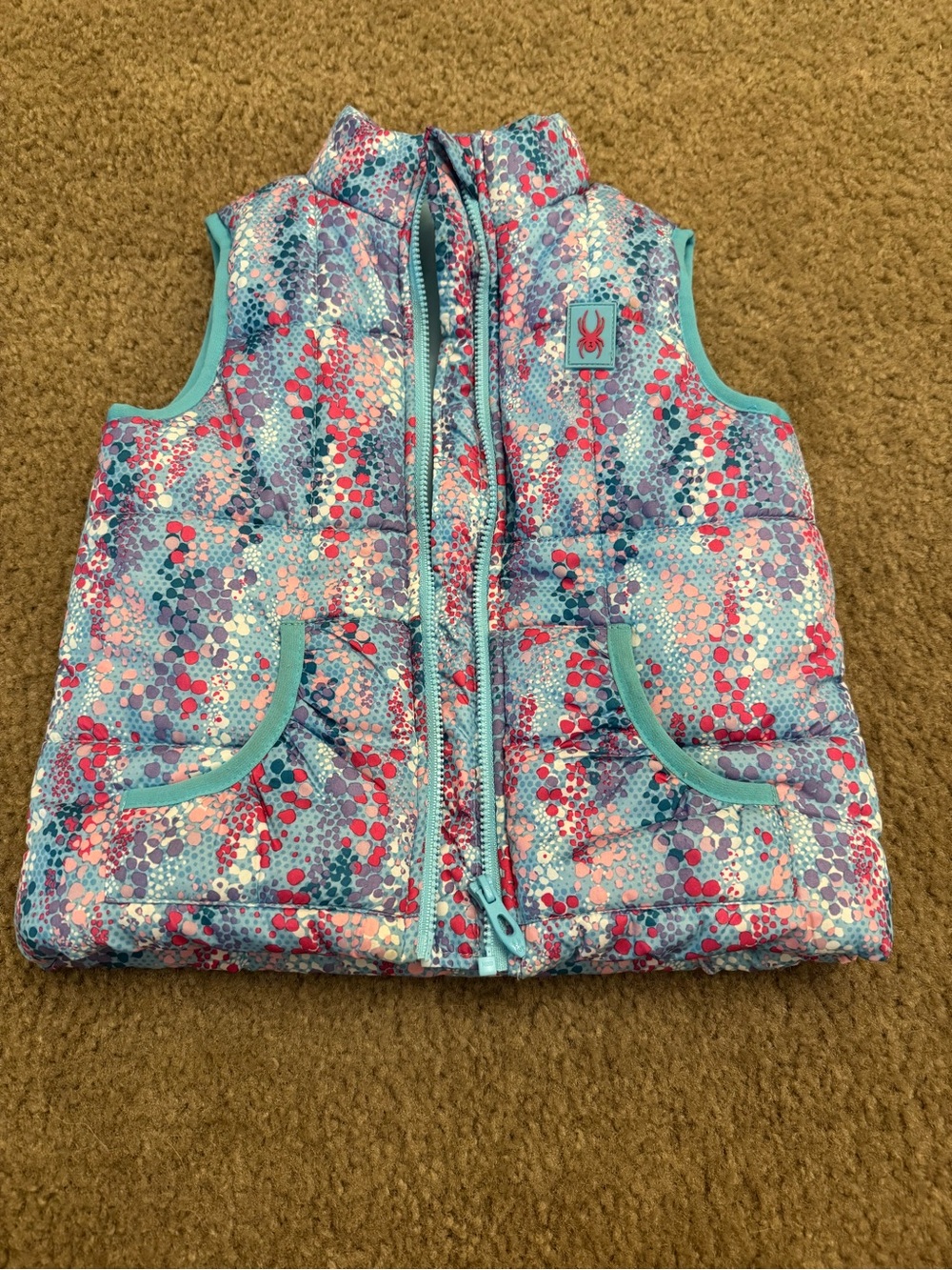 Spyder Girls Turquoise Pink Speckled Puffer Vest